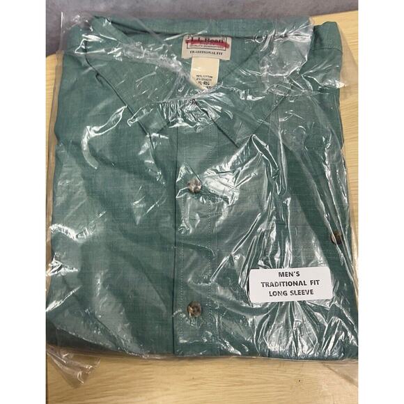 L.L. Bean Mens Long Sleeve Traditional Fit Green Button Up Shirt Size XXL New - Picture 8 of 9